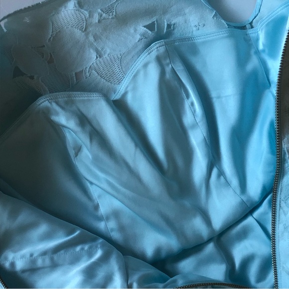 Ted Baker Baby Blue Laureto Fit & Flare Lace Dress Pleated Skirt Net Cut Outs - Picture 15 of 16